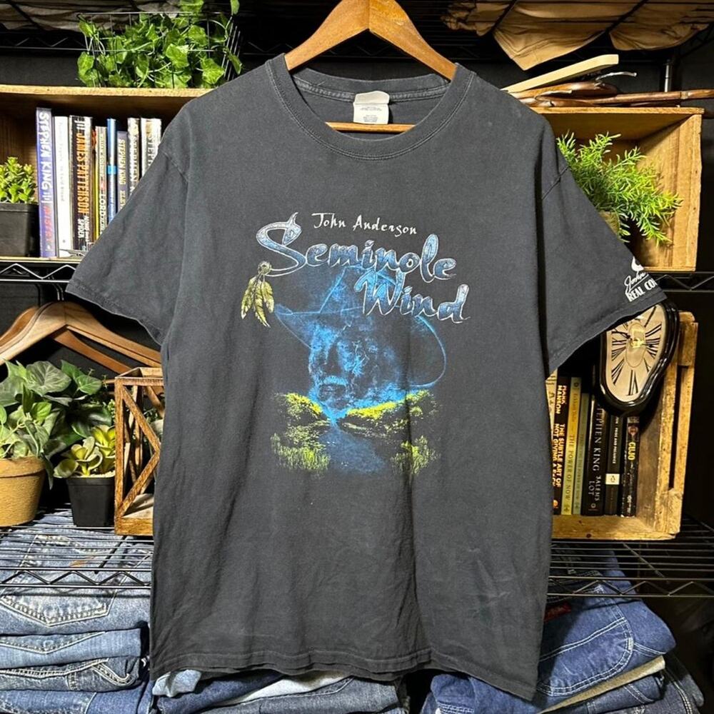 Vintage Y2K John Anderson Seminole Wind Tour Tee Shirt Large Faded Black Nature